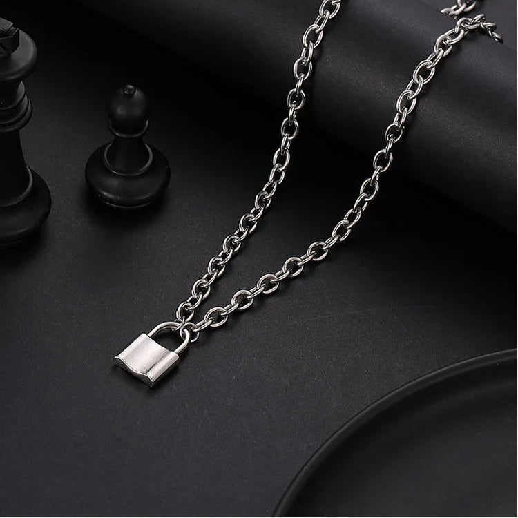 Statement Chunky Chain Padlock Necklace Silver Tone Lock Punk Rock Jewelry