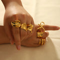 NABEST Minimalist Anneaux Jewelry Accessories Gold Plated Rings Stainless Steel Irregular Textured Chunky Rings Set