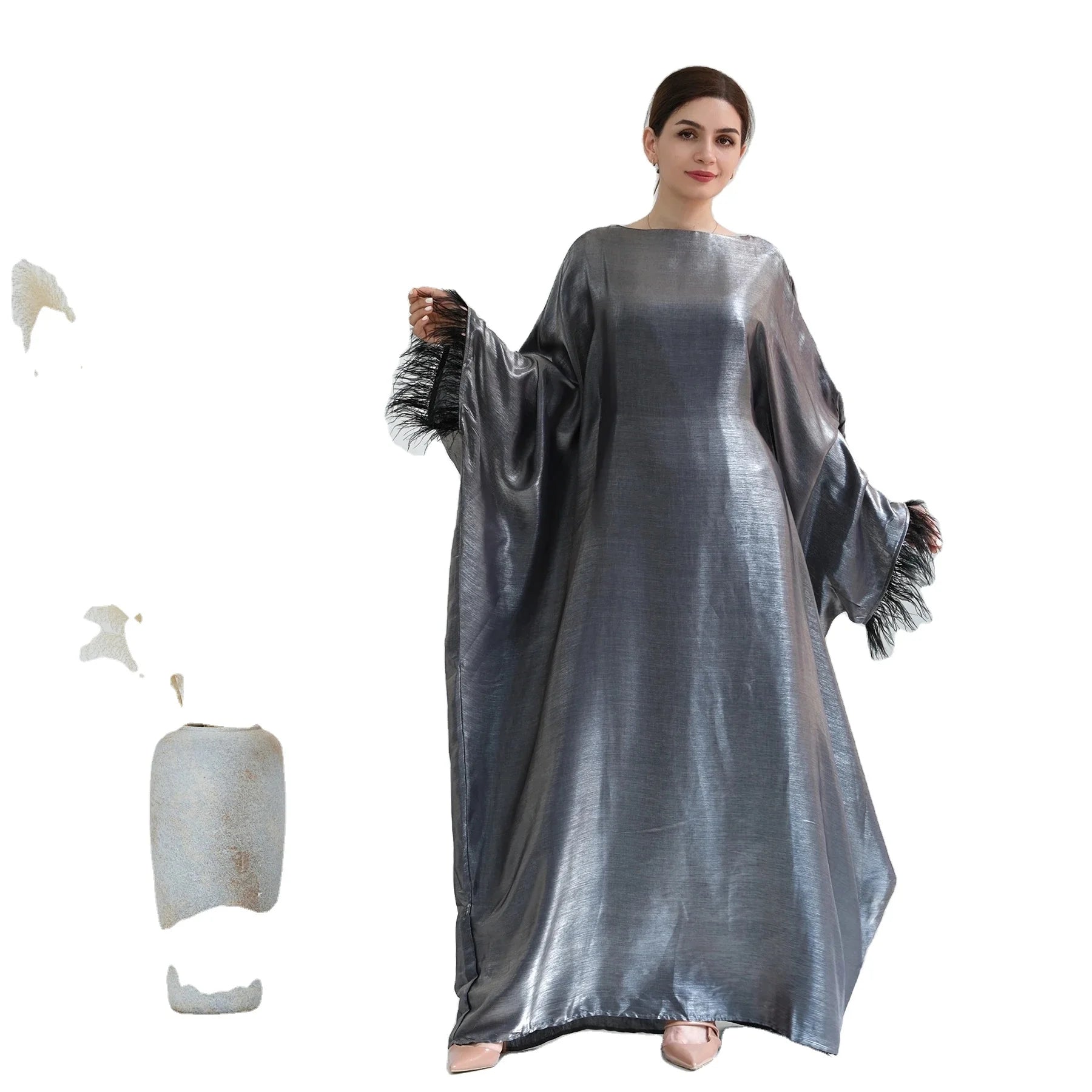 Wholesale 2025 New Islamic Clothing Women Shining Abaya Dubai Modest Dress With an Inside Belt Dresses for Women L0073