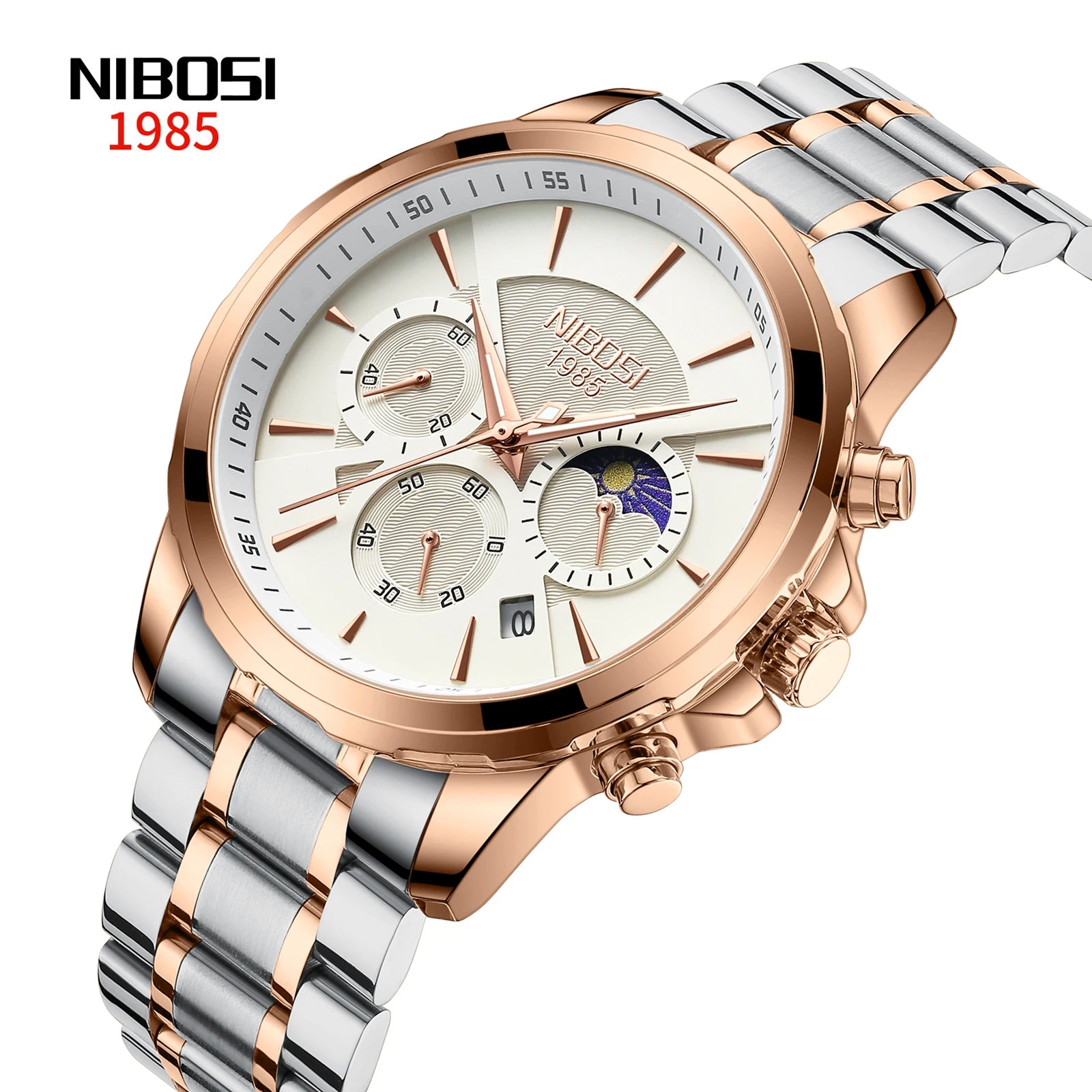 NIBOSI 2575 Classic Stainless Steel Strap Men Watches Luminous Wristwatches Men's Chronograph Quartz Watch
