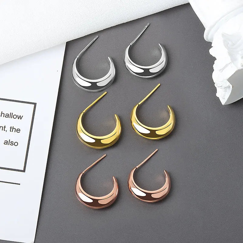 18K Gold Plated Irregular Classic Temperament Women Water Drop Stud Earrings for Women Half Ring C-Shaped Studs Hoop Earring