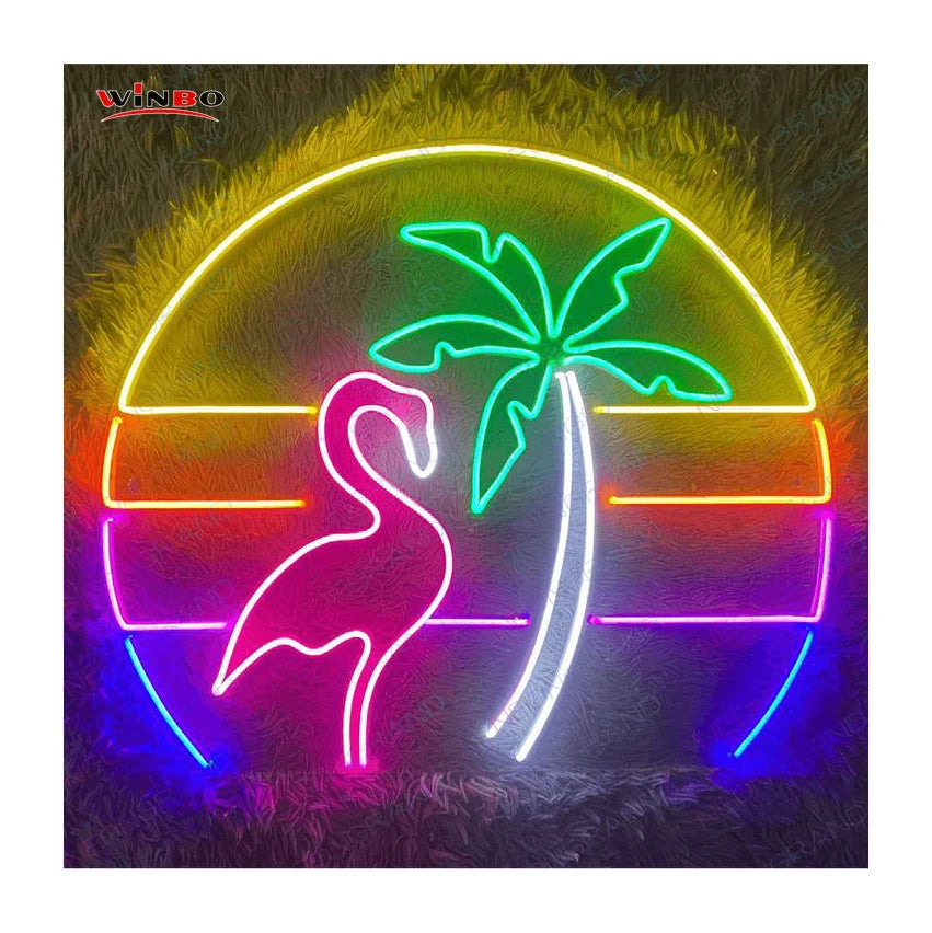 Dropshipping Custom Palm Tree Mountain Sunset Neon Sign for Restaurant Room Wall Decor Led Neon Lights