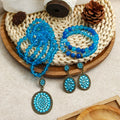 Bohemian Women Jewelry Set Elastic Bead Bracelet 8mm Shiny Crystal Glass Oval Rhinestone Pendant Necklace Bracelet Earring Set