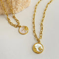 Fashion Trendy Women's Stainless Steel Sun Moon Stars Coin Pendant Necklace Waterproof Non Tarnish 18K Gold Plated Jewelry Gift