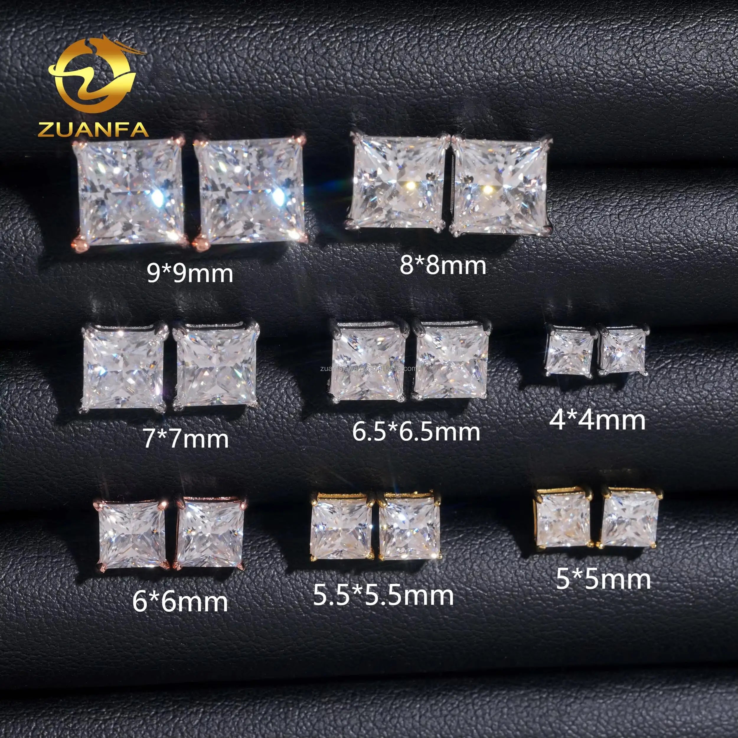 Wholesale Fashion Jewelry Princess Cut Single Diamond Ear Studs VVS Moissanite 925 Sterling Silver Stud Earring for Men Women