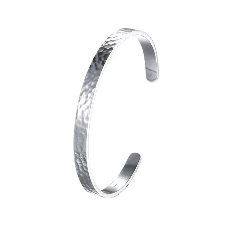 Jewelry Wearing Hammer Pattern C Shape Open Bracelet Silver Female Adjustable Bracelet