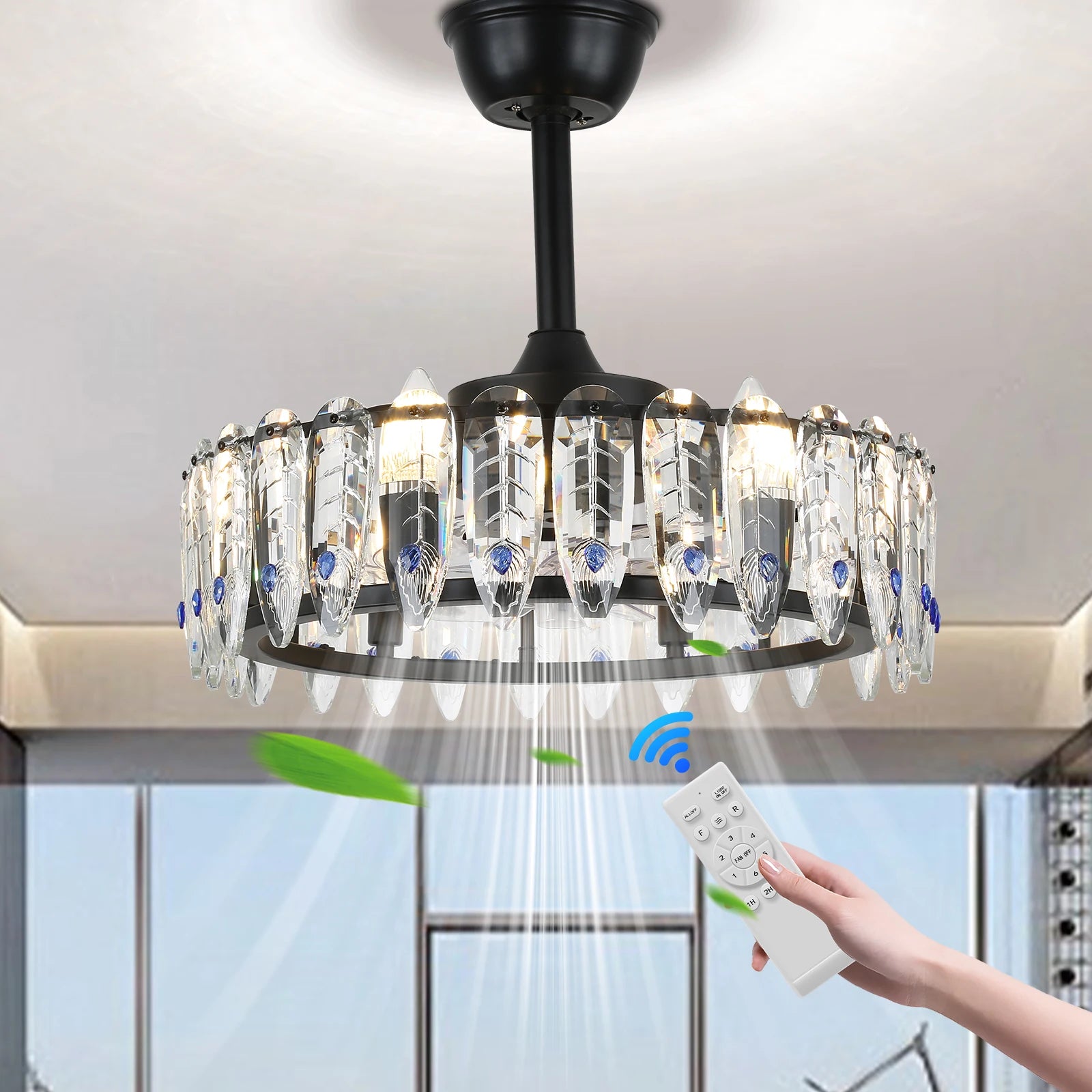 20.6'' Modern LED Ceiling Fan with Light Bulb Black Chandelier Pendant Remote Control Contemporary Design