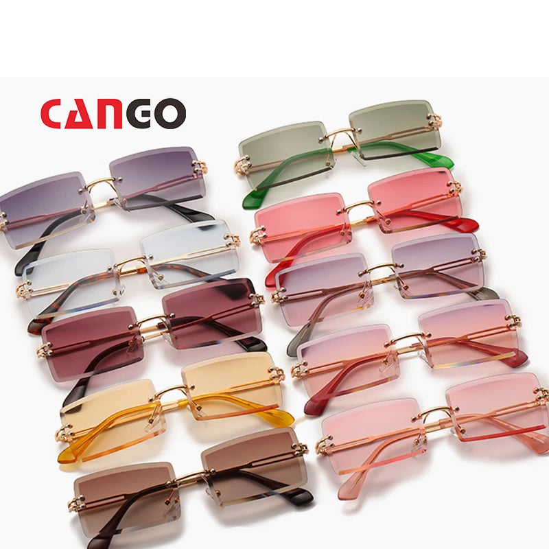 2022 Women's Comfortable Rectangle Eyewear Transparent Rimless Square Sunglasses with UV400 Protection
