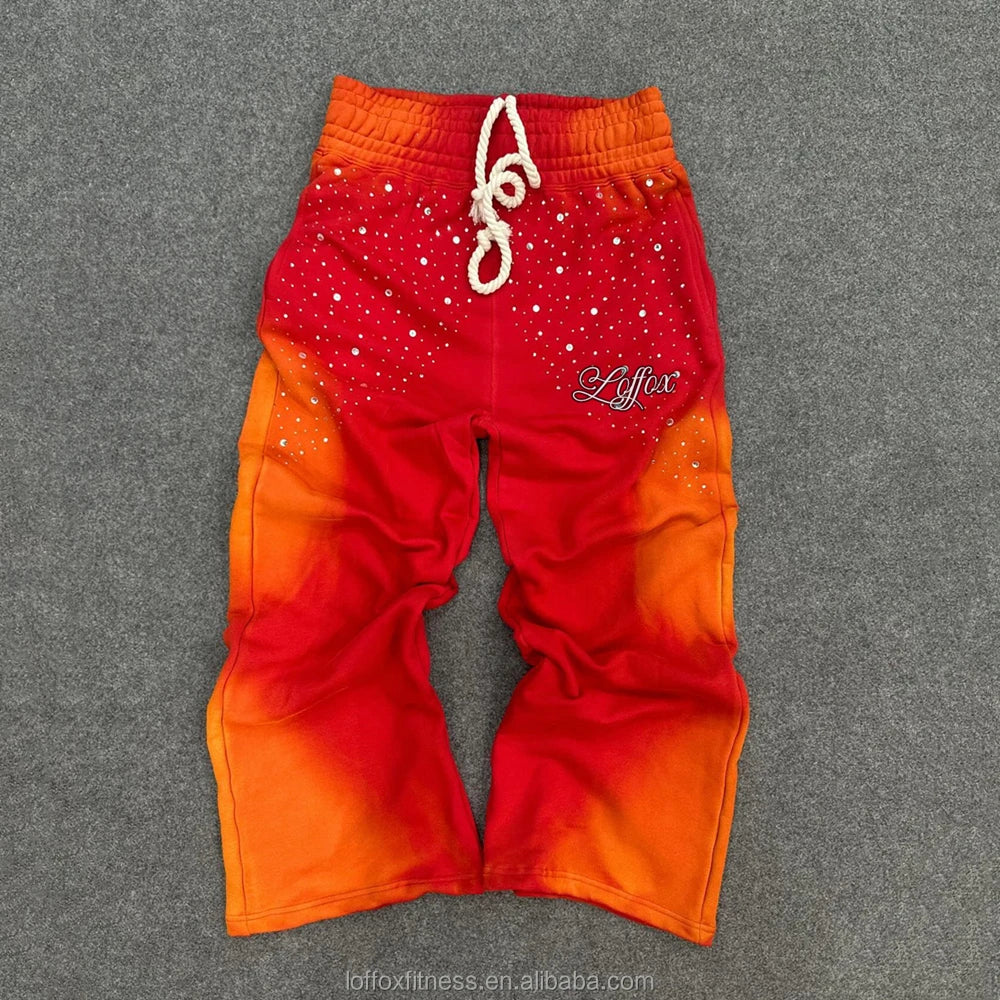 Custom Embroidered Logo Loose Vintage Streetwear Acid Wash Sun Faded Straight Wide Leg Flare Baggy Mid 100% Cotton Sweatpants