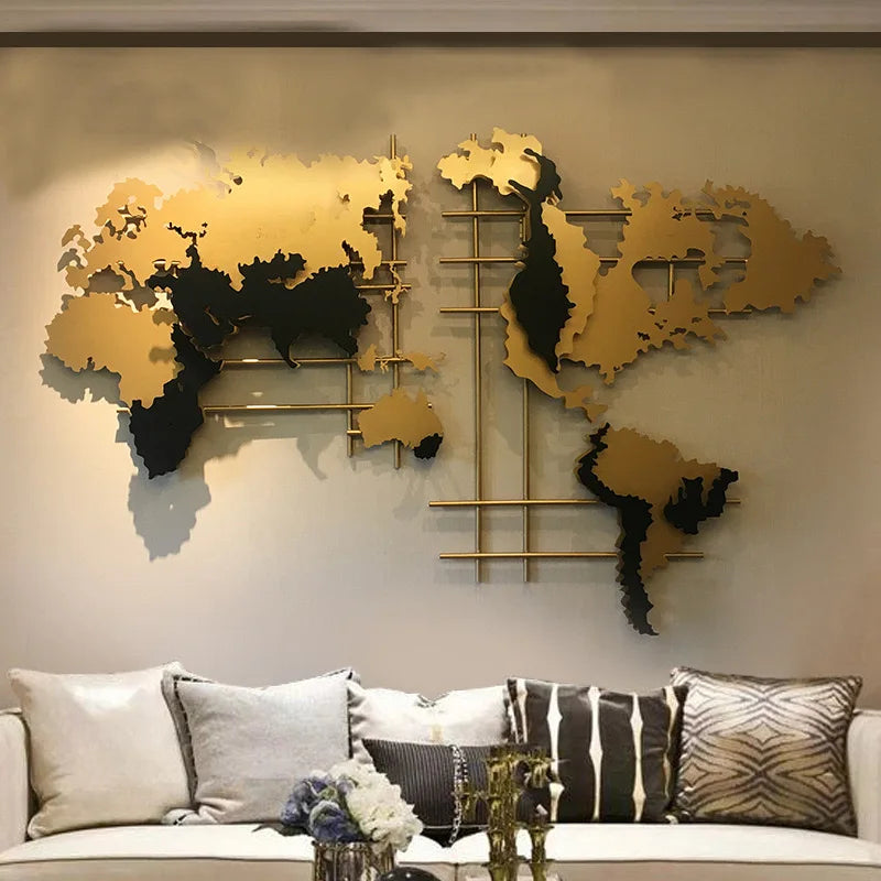 160X90CM L Customizable ModernLuxury Gold Wall Decor Hanging Large Metal Home Decor of World Map for Living Room Dropshipping