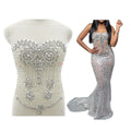 Colorful Sparkly Rhinestone and Beaded Owl Shape Body Applique Panel for Gown WPH-1728