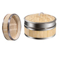 Bamboo Cooking Basket Biodegradable Chinese Dim Sum Dumpling Steam Basket W Lid Stainless Steel Rim Handmade Bamboo Steamer Set