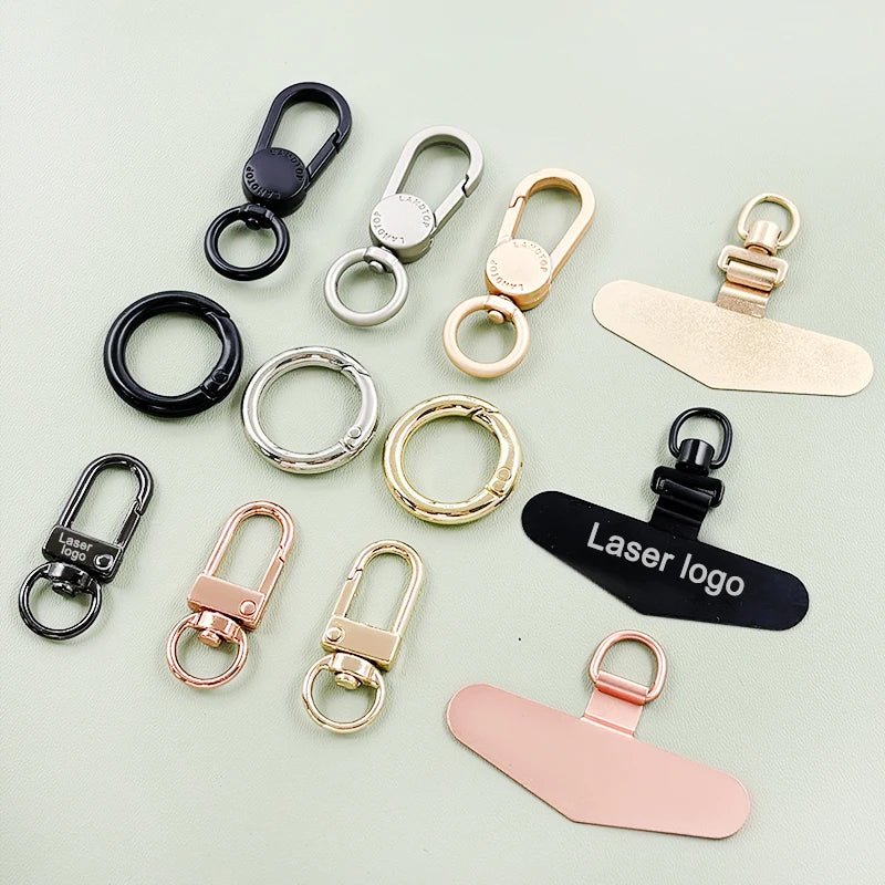 Factory Wholesale Rotatable D-ring Sliding Mobile Phone Lanyard With Patch Rope and Metal Clip Phone Tether Piece