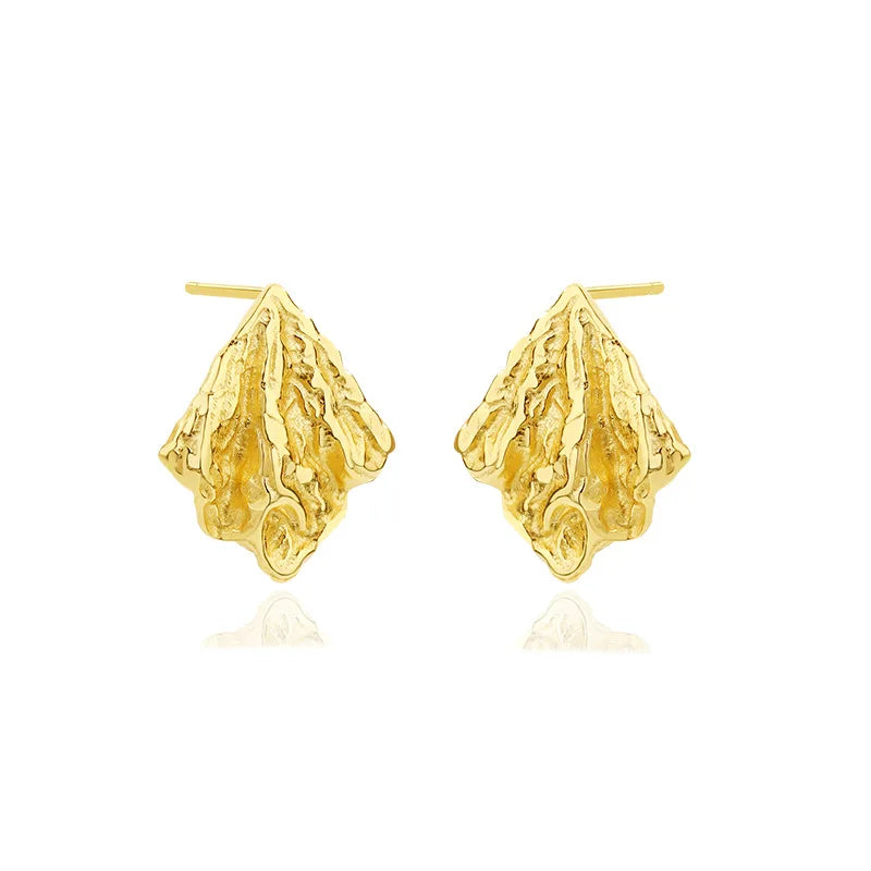 Vintage 925 Silver Jewelry New Design Folded Texture Pattern Sterling Silver Gold Plated Stud Earring Jewelry Women