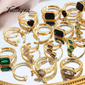 Fatingna Croissant Twisted Ring in 18K Gold Stainless Steel Crystal Glass Colorful Zircon Fashionable Open Ring Available Bulk