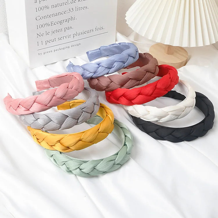 JO Handmade Braided Twist Cloth Headband with Fabric & Plastic for Women-5 Colors Candy Color Fashion Hair Accessories Wholesale