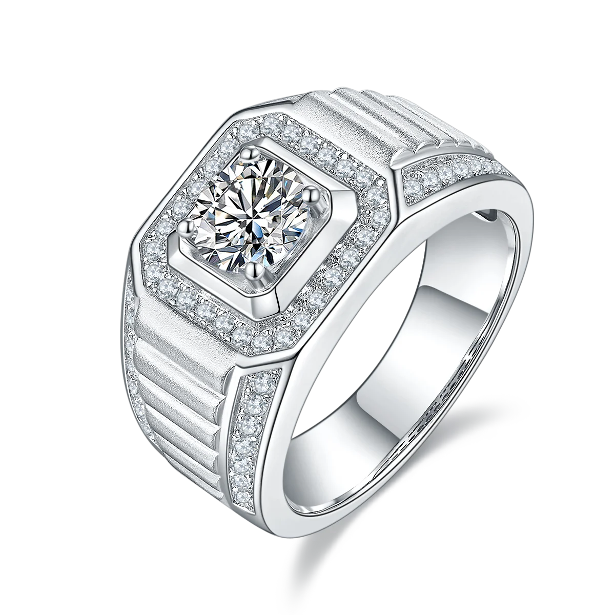 Hot Selling Engagement Jewelry  White Gold Plated Silver 925 1ct D Color VVS Moissanite Diamond Men Wedding Band Ring
