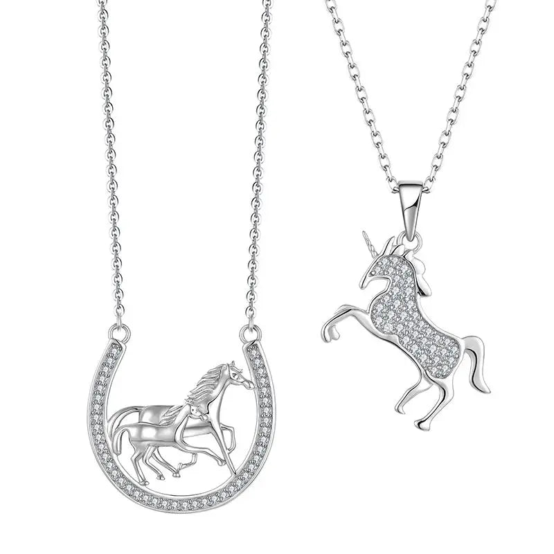Manufacturer Wholesale Unicorn Necklace 925 Sterling Silver Lady and Lucky Horse Pendant