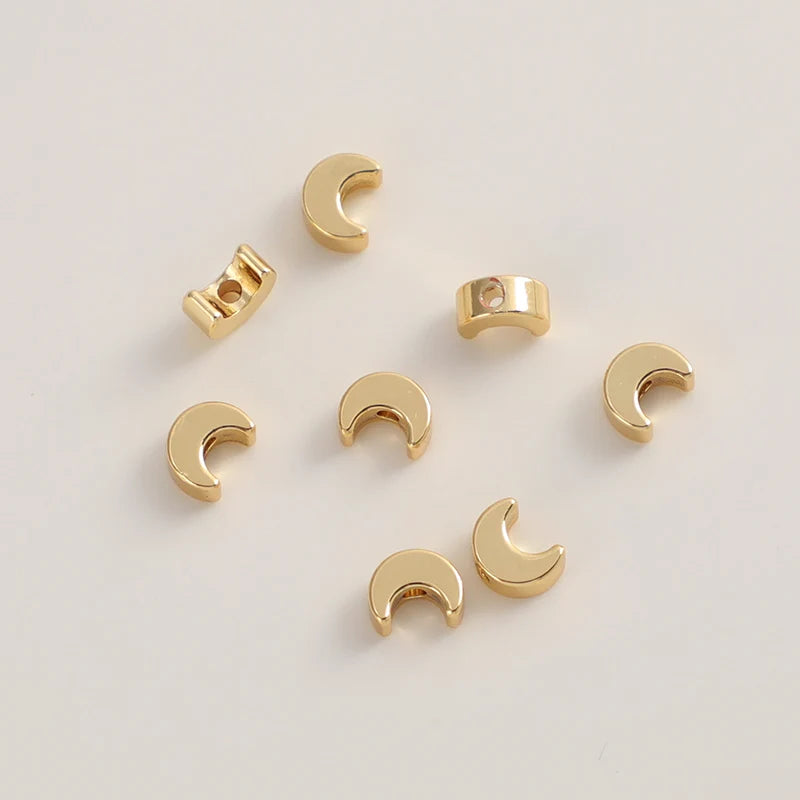 Crimp Bead Cover 14K Gold Plated Smooth Moon Shape Beads Brass Isolation Bead Bracelet Material