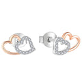 Romantic Heart Stud Earrings Rhodium Plated & Rose Gold Statement Women 925 Sterling Silver Earrings for Valentine's Day Gift