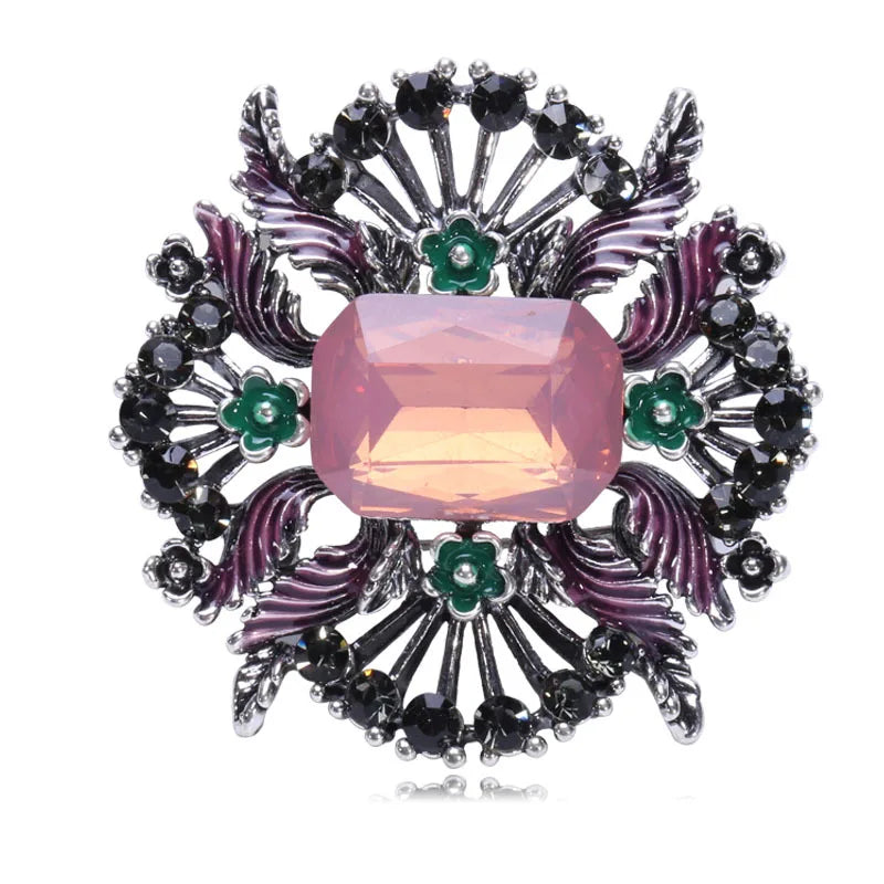 Retro Style Alloy Flower Brooch Pin Fashion Accessories Women's Clothes Decoration Plated Rhinestone Crystal Bag Engagement