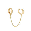 SC Trend Cubic Zirconia Stud Earrings Double Piercing Dangle Chain Huggie Hoop Earrings 14K Gold Chain Earrings