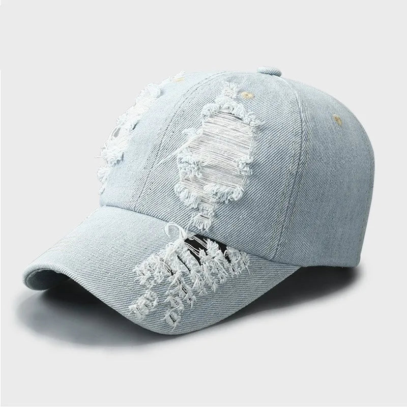 Custom Fashion Ladies Women Girls Baseball Denim Wholesale Distressed Washed Hole Unstructured Dad Hats