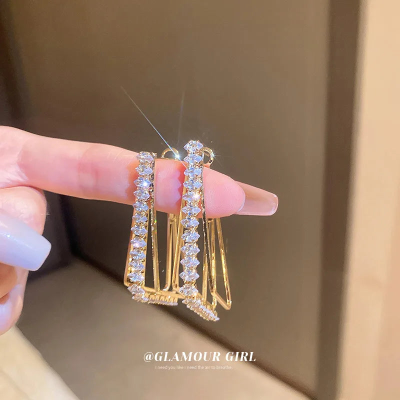 Boucles D'oreilles Gold Black Zircon Rhomboid Multi-layer Diamond Crystal Earrings Designer Fashion Earrings