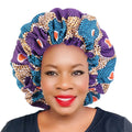 African Popular New Large Print Fabric Double Satin Lining Stretch Wide Brimmed Headscarf Hat Women Sleep Cap for Curly Hair