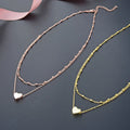 Plain 925 Sterling Silver Heart Double Layer Trendy Gold Plated Necklace