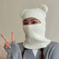 Winter Warm Knit Balaclava 1-Hole Head Ski Mask with Bear Ear for Sports & Daily Use Fishing