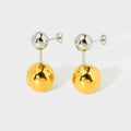INS Trendy 18K Gold Plated Unisex Stainless Steel Statement Earrings Double Ball Stud Tarnish-Free Feature Anniversary