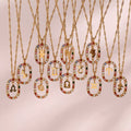 Dreamshow Colorful Shining Zircon Zodiac Necklace Hollow Out Oval 18K Gold Plated Stainless Steel Necklace