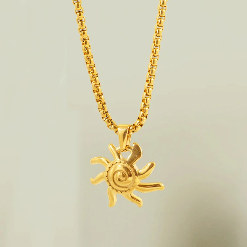 Olivia Simple Gold Sun Pendant Stainless Steel Women Sunshine Pendant Fashion Sun Necklace Jewelry