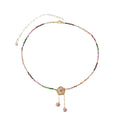 Bohemian Multi Color Gold Plated Stainless Steel Chain Wholesale Rosary Heart Pendant Jewelry Bead Necklace