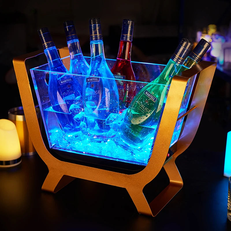 Factory Wholesale Free Customized Logo Glowing Beer Presenter Rechargeable Acrylic Glowing Champagne Cooler Led Boat Ice Bucket