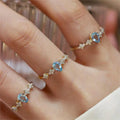 Rainbowking S925 Zirconium Ring Classic Aquamarine Sterling Silver Gold Plated Christian Ins Cold Wind Fashion for Weddings
