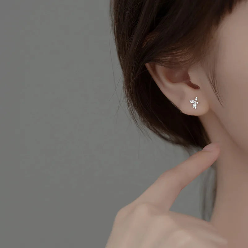 New Cute Design Jewelry S925 Sterling Silver CZ Pave Leaf Stud Earrings for Women Girl M00506