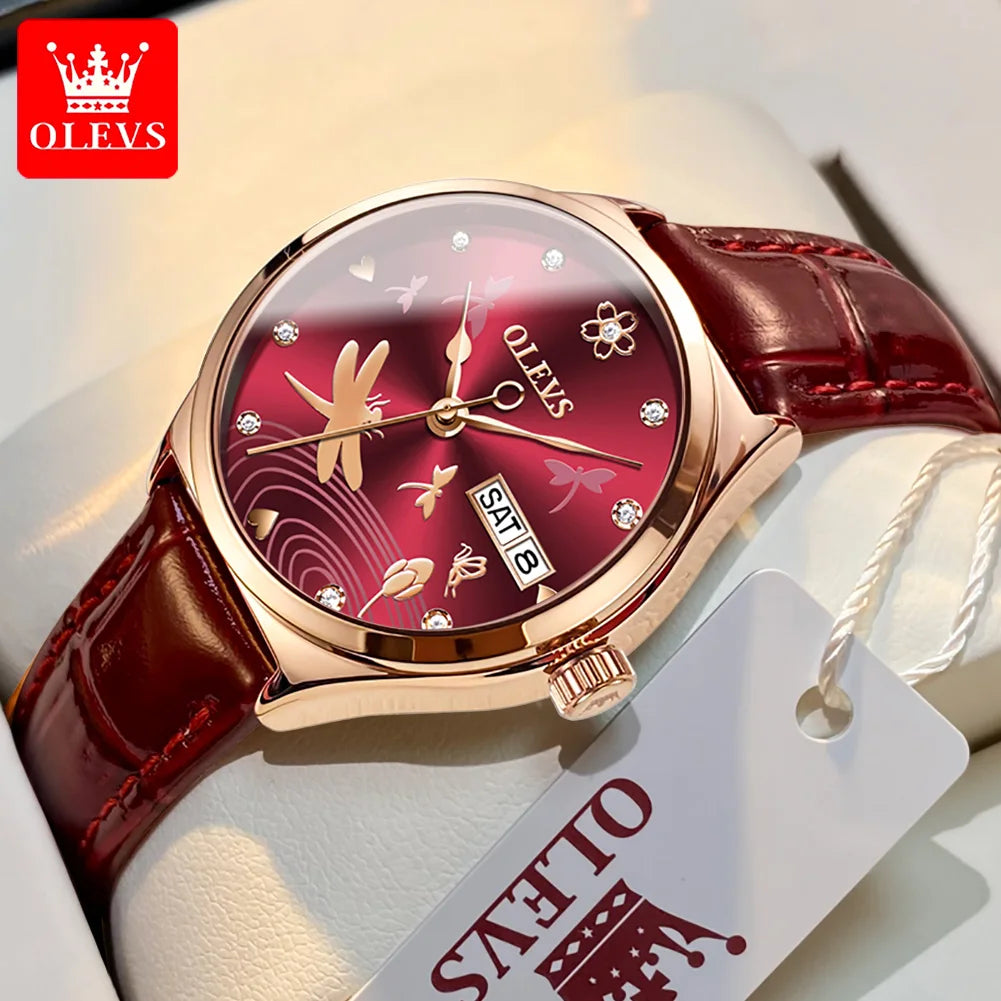 OLEVS 6611 Wholesale Custom Woman Watch OEM Mechanical Fashion Luxury Leather Band Automatic Ladies Watch
