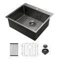 10 Inch Deep  Above Conter Sink with 16 Gauge Gunmetal Black 25x22 Drop in  304 Stainless Steel Single Bowl Kitchen Sink