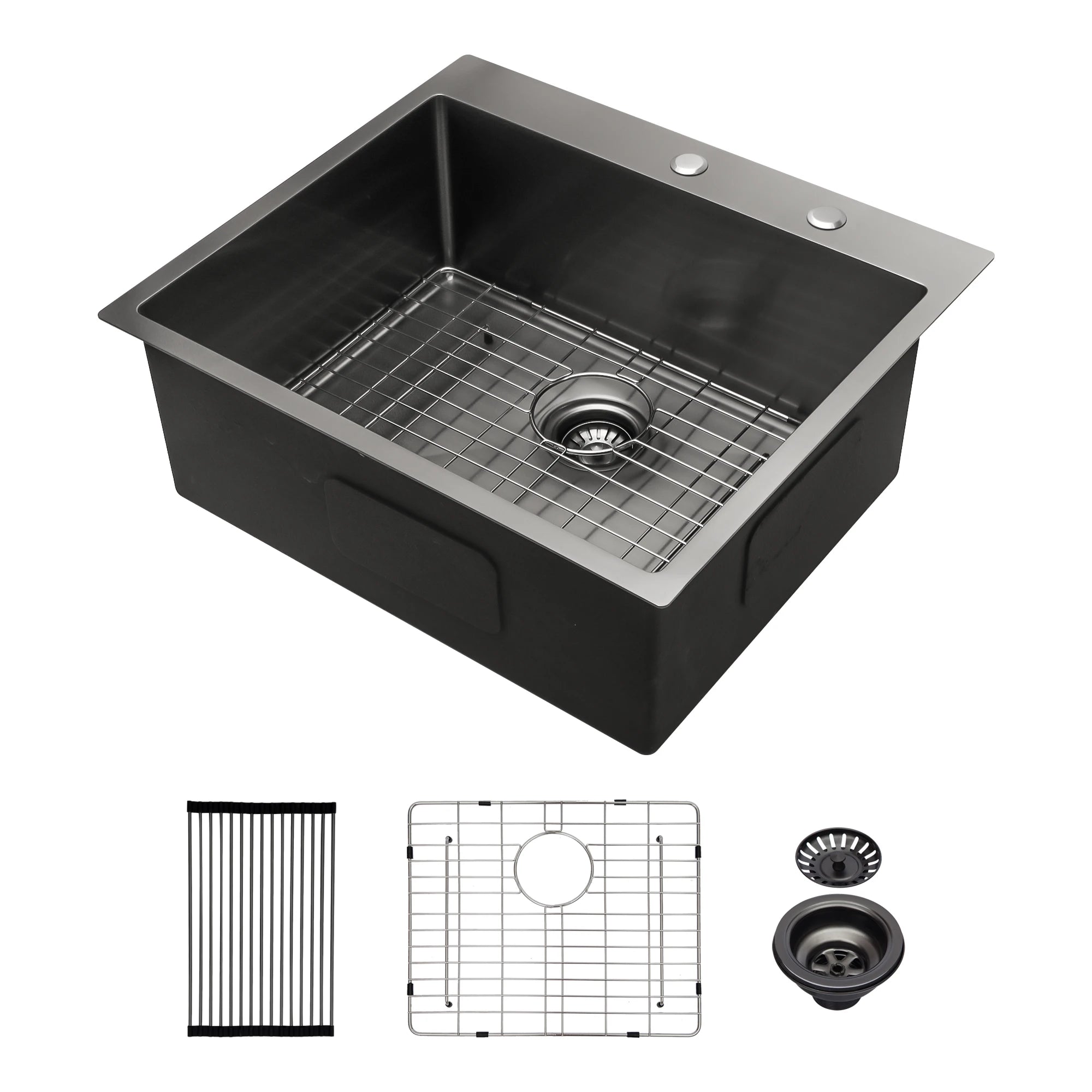 10 Inch Deep  Above Conter Sink with 16 Gauge Gunmetal Black 25x22 Drop in  304 Stainless Steel Single Bowl Kitchen Sink