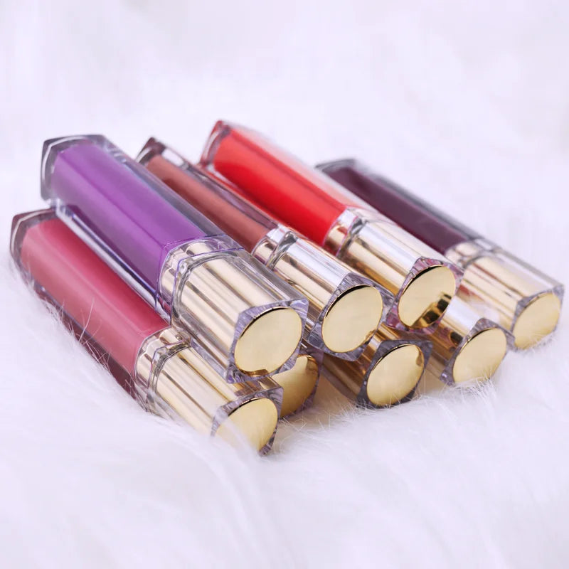 Wholesale Custom Logo Clear Base Squeeze Plastic Square Lipgloss Lipstick Bulk Tube Long Lasting Moisture Lip Gloss