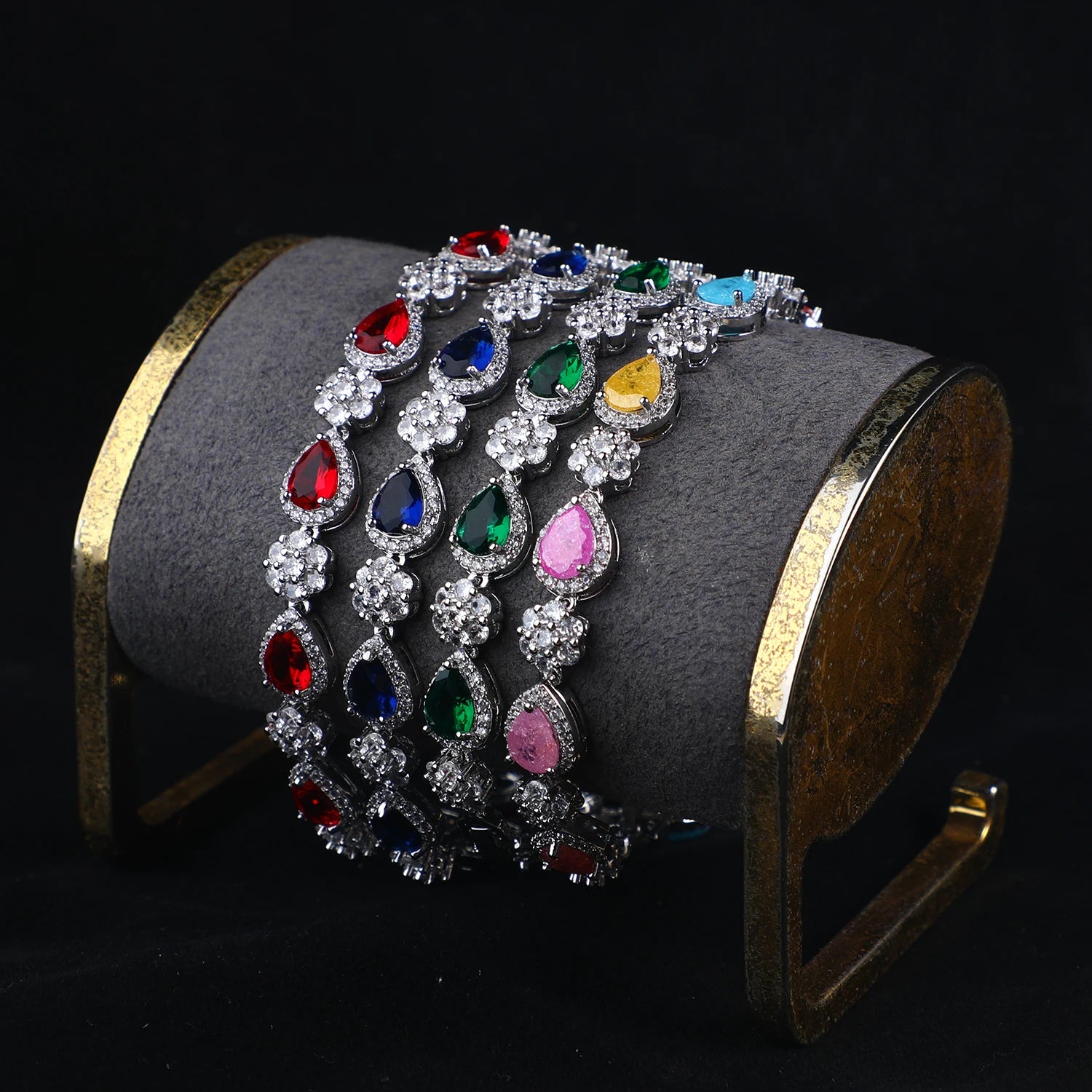 Luxury Royal Blue Emerald Crystal Zircon Tennis Bracelet for Women Fashion Bling Colourful Bracelets