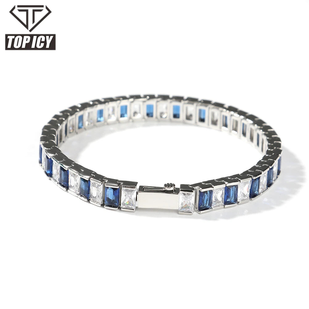 Top Icy 8mm Square Diamond Tennis Bracelet Gold Plated Prong Setting AAA Cubic Zircon Iced Out Square Diamond Fashion Bracelet