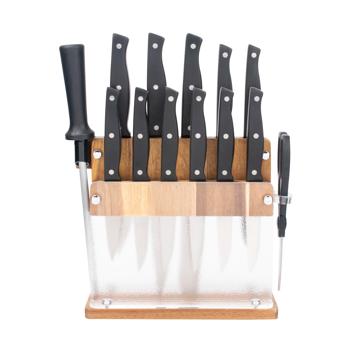 14 Pcs Stainless Steel Kitchen Knife Sets Double Bolster with ABS+Double Bolster Handle and Acrylic Stand
