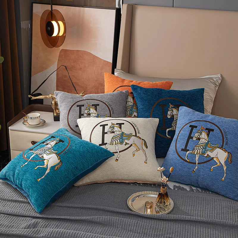 European Jacquard Luxury Cushion Cover 18x18 Inches Horse Design Soft Wholesale Throw Pillow Cover for Hotel & Home Decor