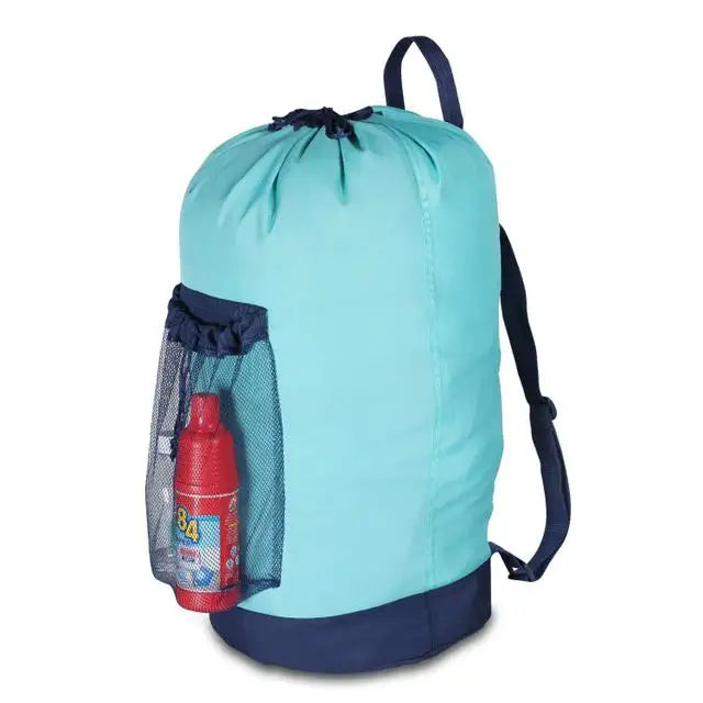 Large Shoulder Strap Mesh Durable Nylon Clothing Basket Backpack Laundry Bag With Drawstring Closure for Travel Laundry Hamper