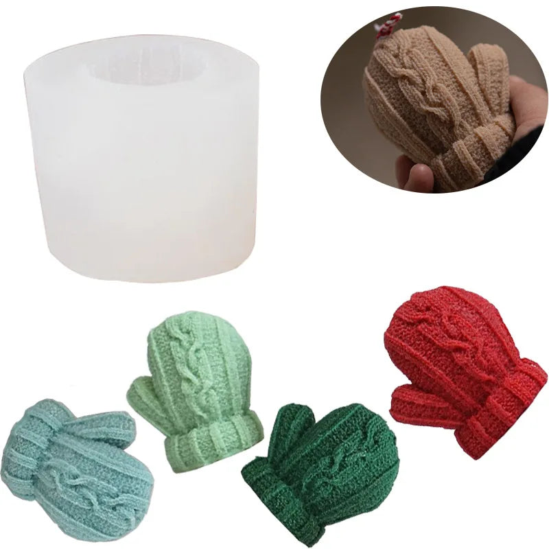 HY 3D Christmas Knitting Glove Candle Mold DIY Knitted Yarn Wool Wax Soap Plaster Mould