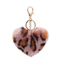 Fashion Heart Shape Leopard Pompom Keychain Fur Ball Plush Pendant Bag Keychain Love Hair Ball Bag Pendant