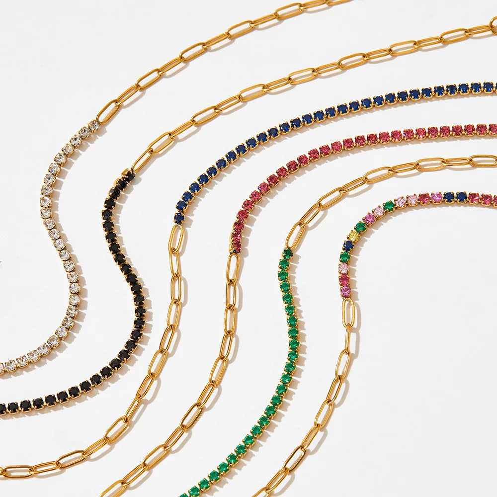 High Quality Stainless Steel Bracelet with Gold Plating Trendy Paper Clip Chain Inlaid Zircon for Wedding Party or Gift Unisex